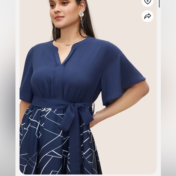 BloomChic Plus Size 6XL Geometric Flat Collar With V Notch Belted Dress us30 - Picture 3 of 6